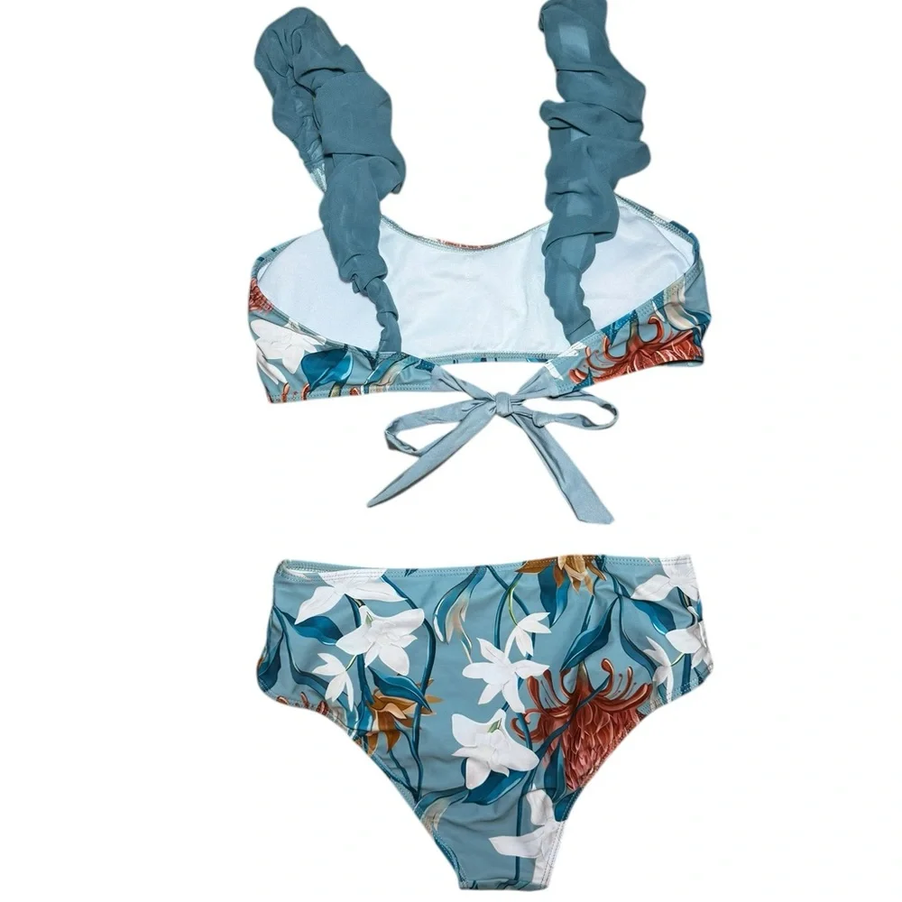 NWOT Floral Ruffle Bikini Set Size Medium - Picture 5 of 9